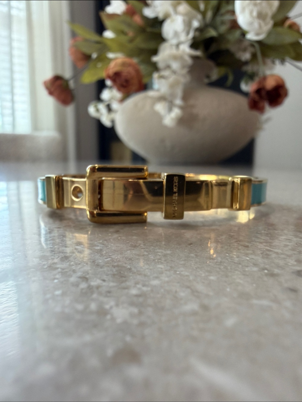 Michael Kors Gold and Turquoise Buckle Bracelet